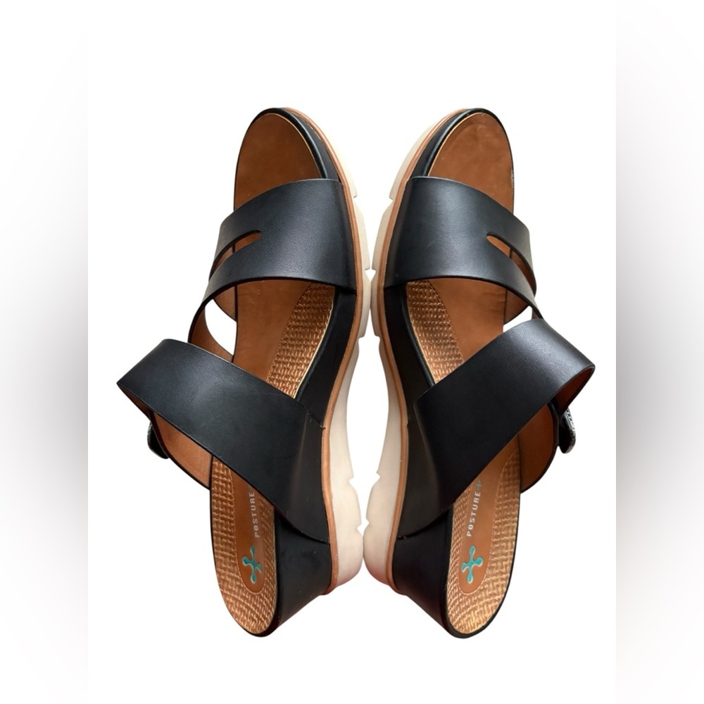 BareTraps Sandals Womens Laralee Slides Cork Wedge black Faux Leather size 9 - Picture 4 of 9